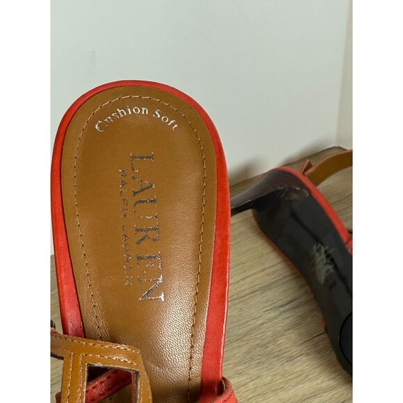 Ralph Lauren Women's Sandra Heel Ankle Straps Sandals Size 10B Red Caged Leather - Picture 6 of 7